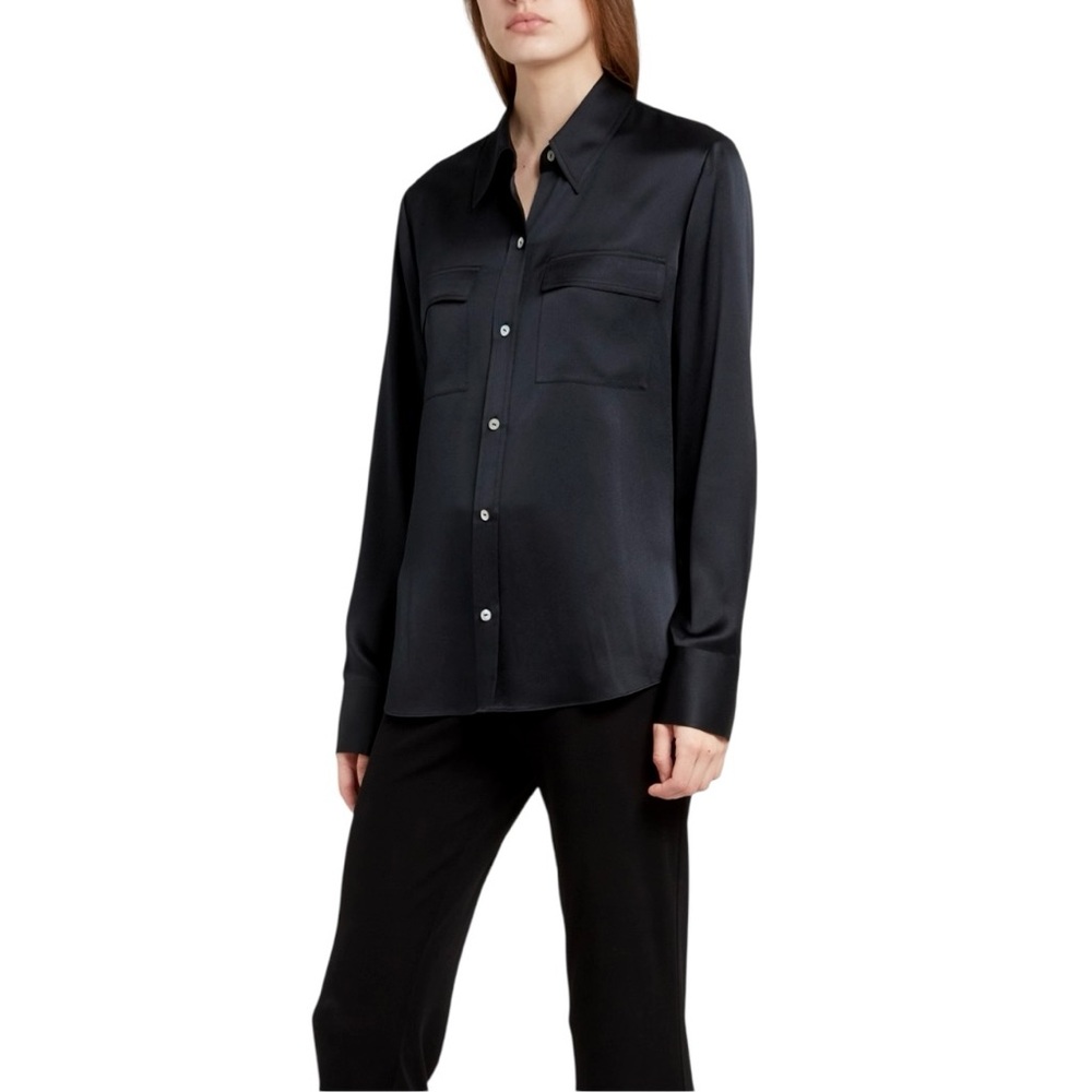 VINCE Chest Pocket Silk Shirt Black